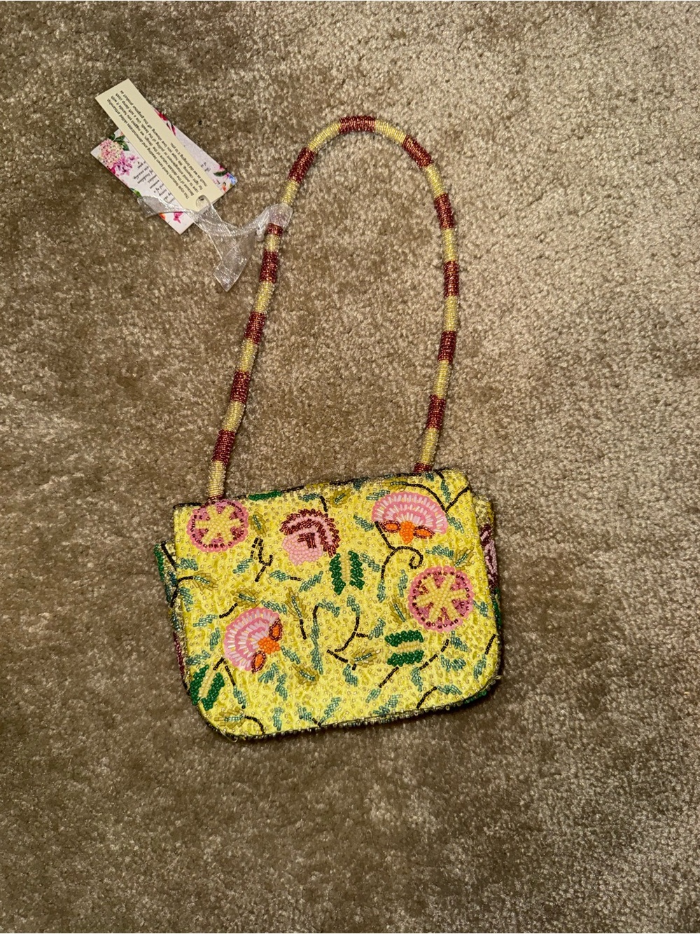 Beaded Floral Bag in Yellow